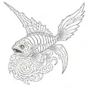 create a pisces tattoo design using the symbols from the following animes: Attack on Titan, Demon Slayer, Death Note, Ju tattoo design idea