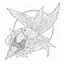 create a pisces tattoo design using the symbols from the following animes: Attack on Titan, Demon Slayer, Death Note, Ju tattoo design idea