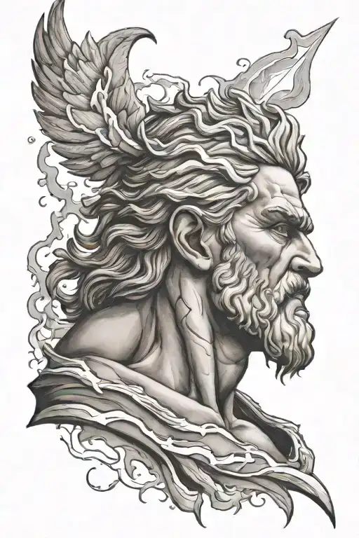 Zeus holding a lightning bolt tattoo design idea