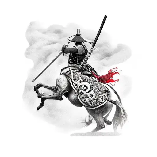 samurai riding an undead horse. tattoo design idea