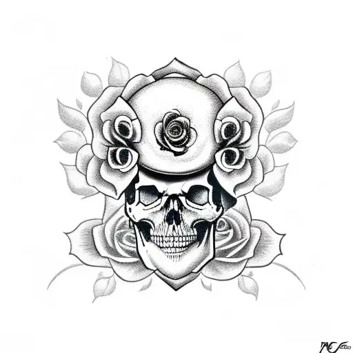 Skull with roses tattoo design idea