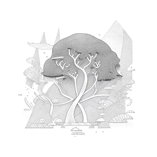 Anxiety and ADHD awareness ribbon intertwined with a calming nature scene tattoo design idea