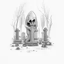 A hauntingly beautiful moonlit graveyard with a ghosty man , standing unfeared  wandering among the tombstones tattoo design idea