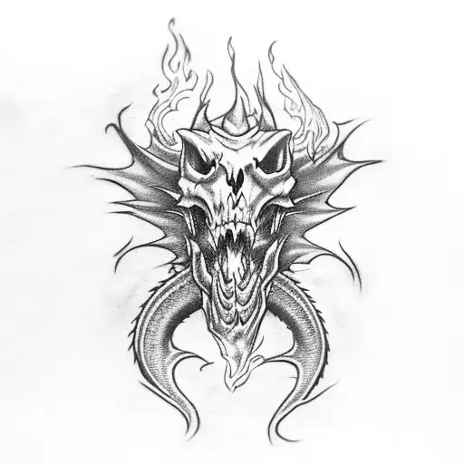 dragon skull fire mouth dark tattoo design idea