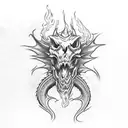 dragon skull fire mouth dark tattoo design idea