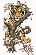 Chinese tiger and cherry blossom tree tattoo design idea