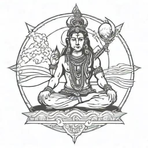 Lord Shiva's shadow with a moon surrounded travel landmarks tattoo design idea