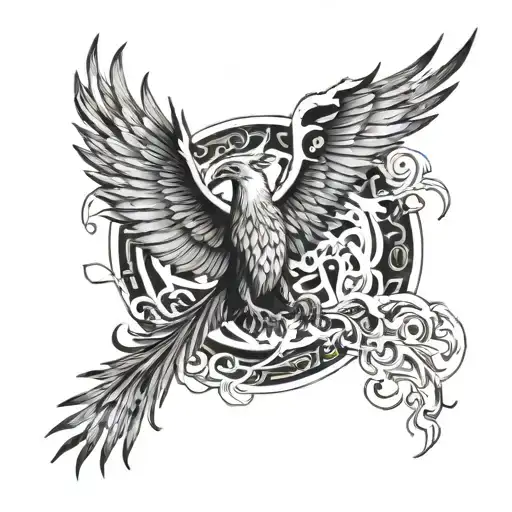 Phoenix dropping Aristotle in front of logarithmic curve tattoo design idea