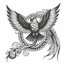 Phoenix dropping Aristotle in front of logarithmic curve tattoo design idea