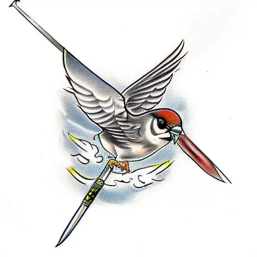 dead Sparrow with sword going through it tattoo design idea