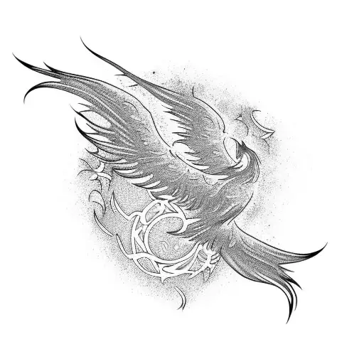Phoenix rising beating its wings coloring book,simple,low detail,no shading tattoo design idea