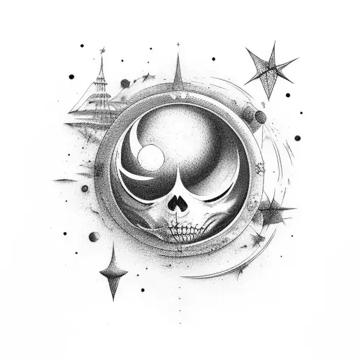 luna y estrellas, blanco y negro racional , irrasional  tattoo design idea