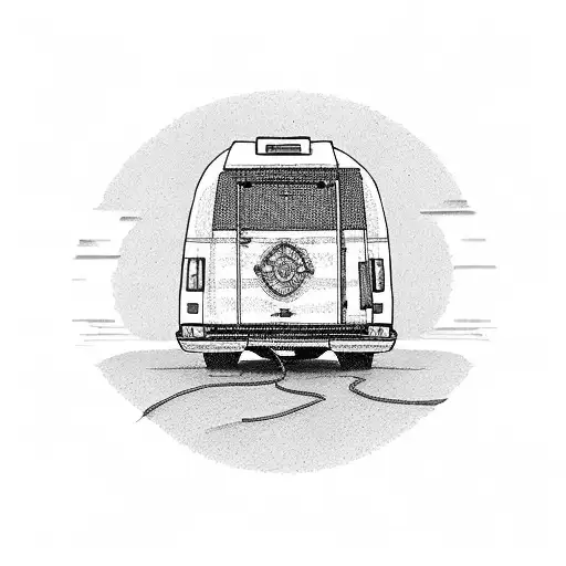 an ambulance on a road in 2d tattoo design idea