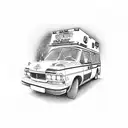 an ambulance on a road in 2d tattoo design idea