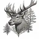 deer head with trees tattoo design idea