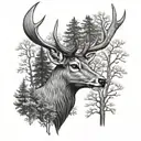 deer head with trees tattoo design idea