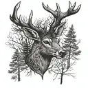 deer head with trees tattoo design idea