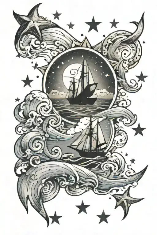 Sea and sky full of stars tattoo design idea