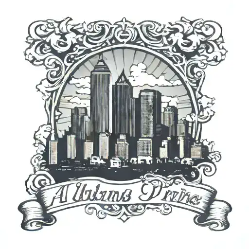 Atlanta skyline with 404 in smoke and Corinthians 13:7  tattoo design idea