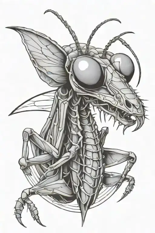 praying mantis head with red line cutting in half tattoo tattoo design idea