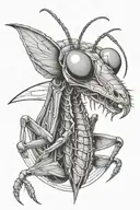 praying mantis head with red line cutting in half tattoo tattoo design idea