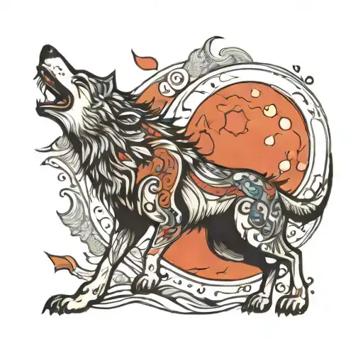 turkish wolf howling at the moon tattoo design idea