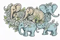 bug, kangaroo, and and elephant with flowers tattoo design idea