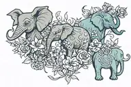 bug, kangaroo, and and elephant with flowers tattoo design idea