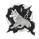 Incorporate Viking runes into a fierce wolf design tattoo design idea