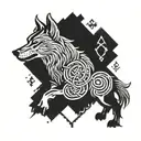 Incorporate Viking runes into a fierce wolf design tattoo design idea