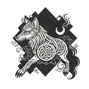 Incorporate Viking runes into a fierce wolf design tattoo design idea