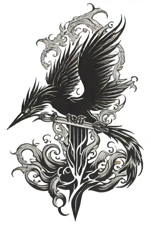 shadow daggers with phoenix rising from the ashes tattoo design idea