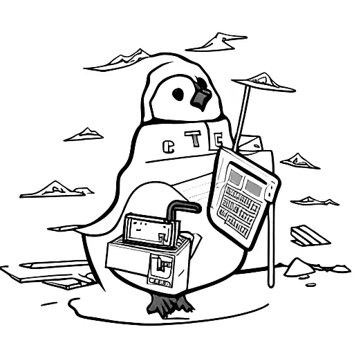 A penguin wearing a hacker hoodie and holding a Linux command line tool tattoo design idea