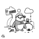 A penguin wearing a hacker hoodie and holding a Linux command line tool tattoo design idea