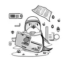 A penguin wearing a hacker hoodie and holding a Linux command line tool tattoo design idea