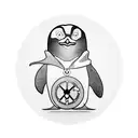 A penguin wearing a hacker hoodie and holding a Linux command line tool tattoo design idea