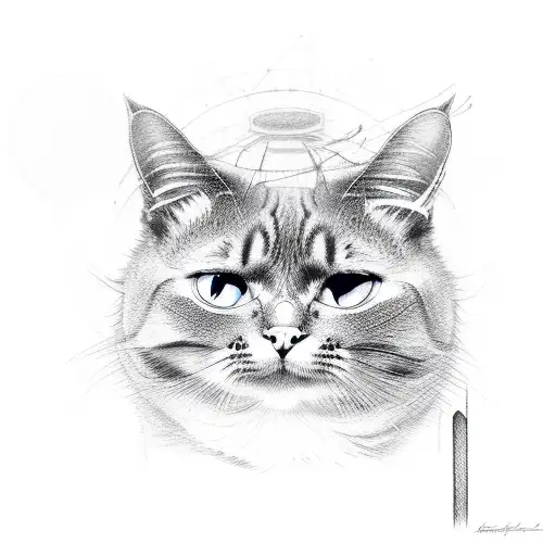 a cats head with 3 eyes, without color tattoo design idea