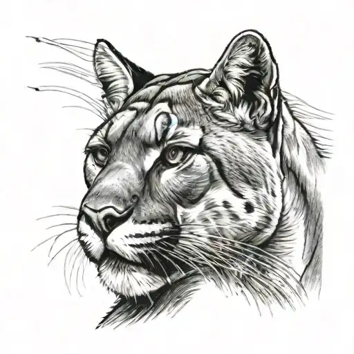 Cougar with cat as reflection storm lighting tattoo design idea