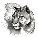 Cougar with cat as reflection storm lighting tattoo design idea