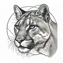 Cougar with cat as reflection storm lighting tattoo design idea