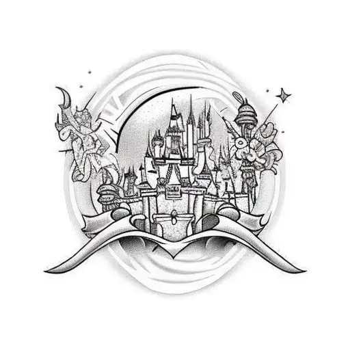 under breast disney castle  tattoo design idea