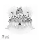 under breast disney castle with characters hanging like crystals tattoo design idea