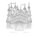 under breast disney castle with characters hanging like crystals tattoo design idea