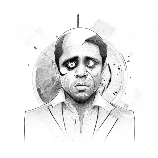 Sketch "Scarface Portrait With Soccer Ball Eyes" Tattoo Idea BlackInk AI