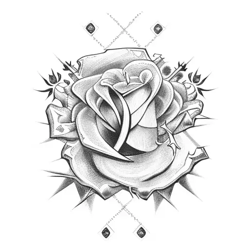 A cross with a thorn crown surrounded by rosesroses tattoo design idea