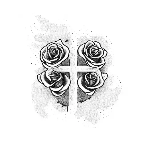 A cross with a thorn crown surrounded by rosesroses tattoo design idea