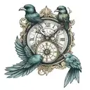 infinity symbol, clock, compass, bird tattoo design idea