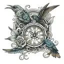 infinity symbol, clock, compass, bird tattoo design idea