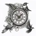 infinity symbol, clock, compass, bird tattoo design idea