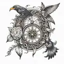 infinity symbol, clock, compass, bird tattoo design idea